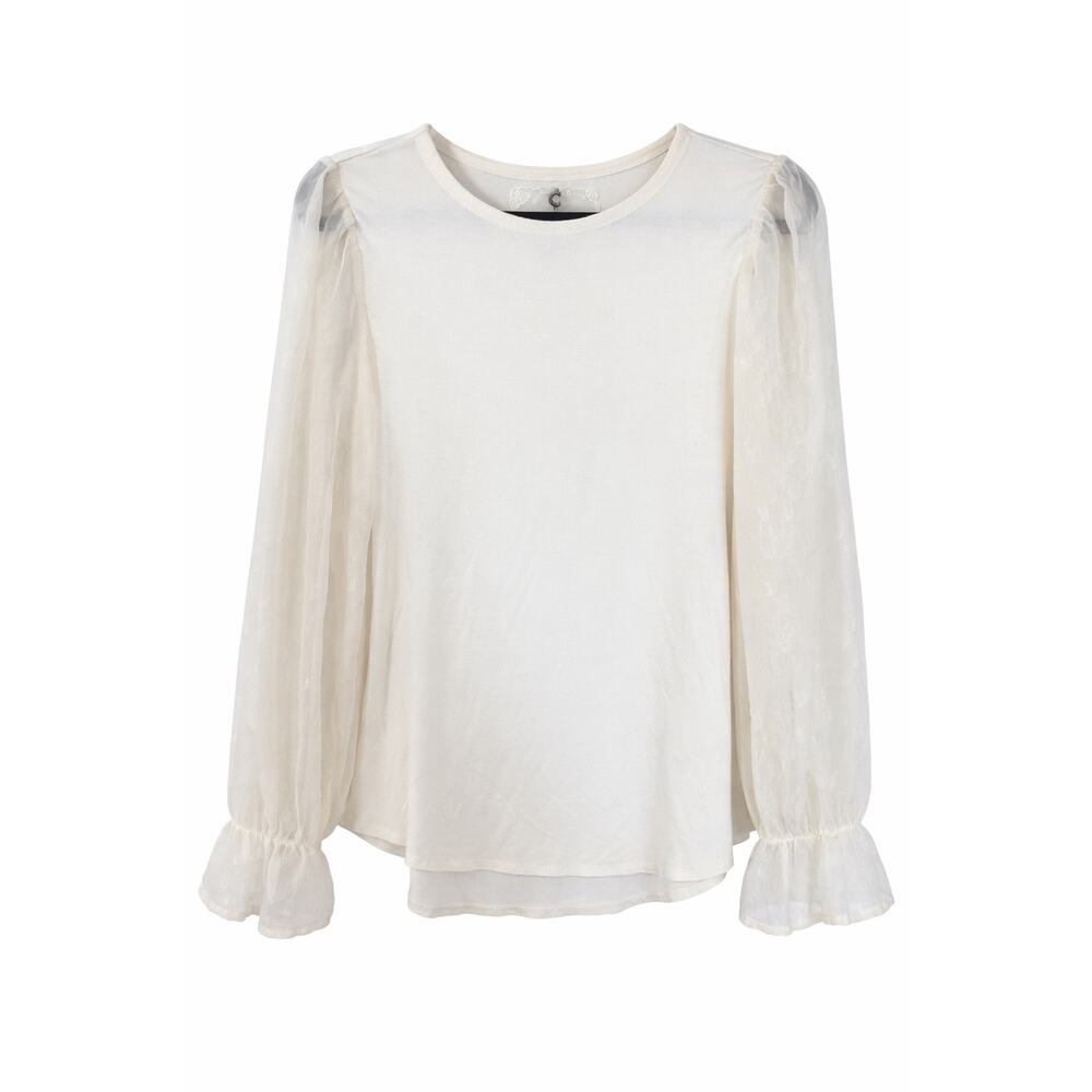 Cupio Medium White Sheer Puff Sleeve Coquette Romantic Cottagecore Blouse Top‎